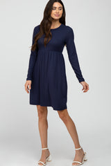 Navy Ribbed Knit Long Sleeve Maternity Dress