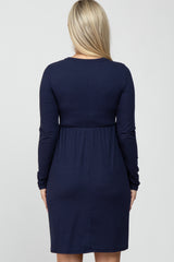 Navy Ribbed Knit Long Sleeve Maternity Dress