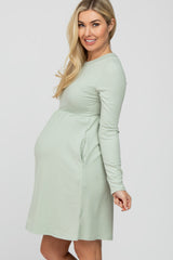 Mint Ribbed Knit Long Sleeve Maternity Dress