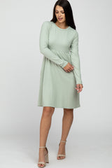 Mint Ribbed Knit Long Sleeve Maternity Dress