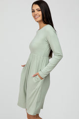 Mint Ribbed Knit Long Sleeve Dress