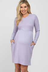 Lavender Ribbed Knit Long Sleeve Maternity Dress