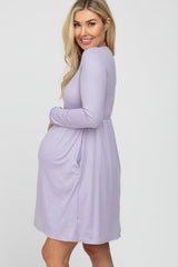 Lavender Ribbed Knit Long Sleeve Maternity Dress