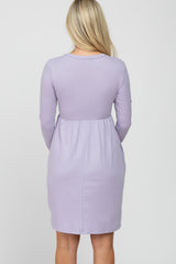 Lavender Ribbed Knit Long Sleeve Maternity Dress