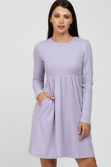 Lavender Ribbed Knit Long Sleeve Dress