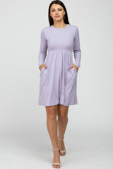 Lavender Ribbed Knit Long Sleeve Dress