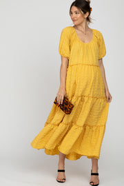 Yellow Lettuce Trim Ruffle Tiered Maternity Midi Dress