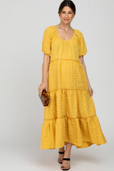 Yellow Lettuce Trim Ruffle Tiered Maternity Midi Dress