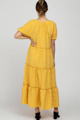 Yellow Lettuce Trim Ruffle Tiered Maternity Midi Dress