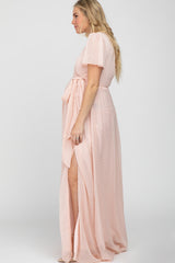 Light Pink Swiss Dot Chiffon Maternity Maxi Dress