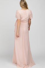 Light Pink Swiss Dot Chiffon Maternity Maxi Dress