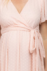 Light Pink Swiss Dot Chiffon Maternity Maxi Dress