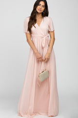 Light Pink Swiss Cot Chiffon Maxi Dress