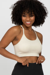 Ivory Ribbed Racerback Sports Bra