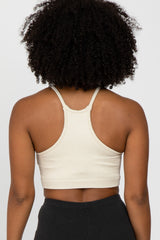 Ivory Ribbed Racerback Sports Bra