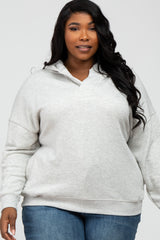 Beige Side Pocket Hooded Plus Sweatshirt