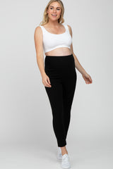 White Ribbed Scoop Neck Seamless Maternity Sports Bra