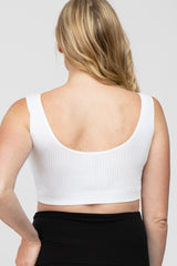 White Ribbed Scoop Neck Seamless Maternity Sports Bra