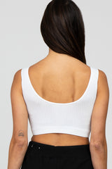 White Ribbed Scoop Neck Seamless Sports Bra