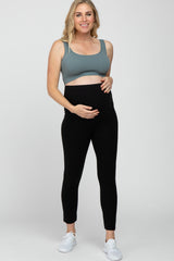 Teal Ribbed Scoop Neck Seamless Maternity Sports Bra