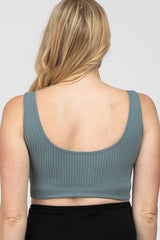 Teal Ribbed Scoop Neck Seamless Maternity Sports Bra