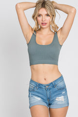 Teal Ribbed Scoop Neck Seamless Sports Bra