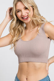 Mauve Ribbed Scoop Neck Seamless Sports Bra