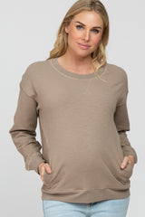 Taupe Long Sleeve Side Pocket Maternity Sweatshirt