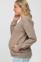 Taupe Long Sleeve Side Pocket Maternity Sweatshirt