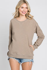 Taupe Long Sleeve Side Pocket Sweatshirt