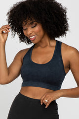 Black Ribbed Racerback Sports Bra