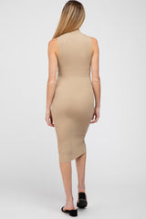 Taupe Ribbed Mock Neck Maternity Dress