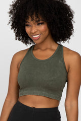 Olive Vintage Wash Ribbed Sports Bra