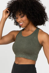 Olive Vintage Wash Ribbed Sports Bra