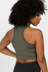 Olive Vintage Wash Ribbed Sports Bra