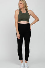 Olive Vintage Wash Ribbed Maternity Sports Bra