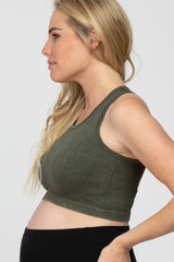 Olive Vintage Wash Ribbed Maternity Sports Bra