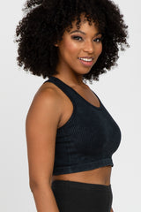 Black Vintage Wash Ribbed Sports Bra