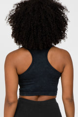 Black Vintage Wash Ribbed Sports Bra