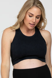 Black Vintage Wash Ribbed Maternity Sports Bra