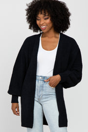 Black Soft Knit Bubble Sleeve Cardigan