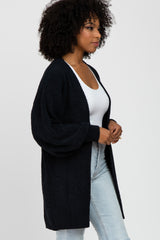 Black Soft Knit Bubble Sleeve Cardigan