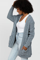 Blue Cable Knit Cardigan