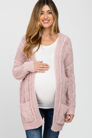 Light Pink Cable Knit Maternity Cardigan