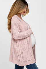 Light Pink Cable Knit Maternity Cardigan