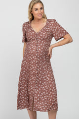 Mauve Floral Button Front Maternity Midi Dress