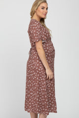 Mauve Floral Button Front Maternity Midi Dress