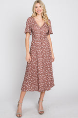 Mauve Floral Button Front Midi Dress