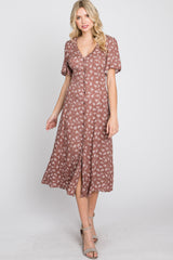 Mauve Floral Button Front Midi Dress