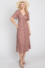 Mauve Floral Button Front Midi Dress